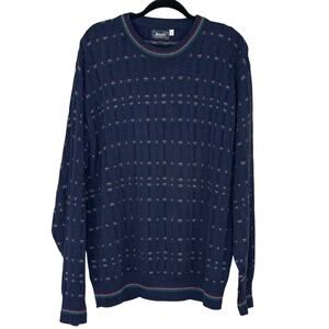 VTG 80s Nowell’s Mens Sweater 3D Textured Knit Basketweave Blue Size L USA Made